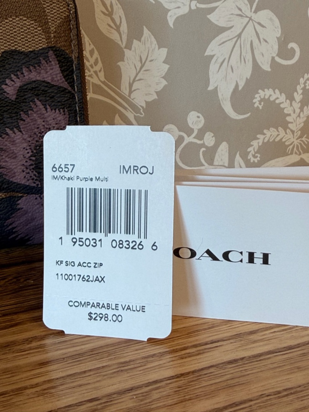 Coach x Kaffe Fassett Limited Edition Floral Retail Wallet 6657 IM/Khaki Purple - Picture 5 of 17